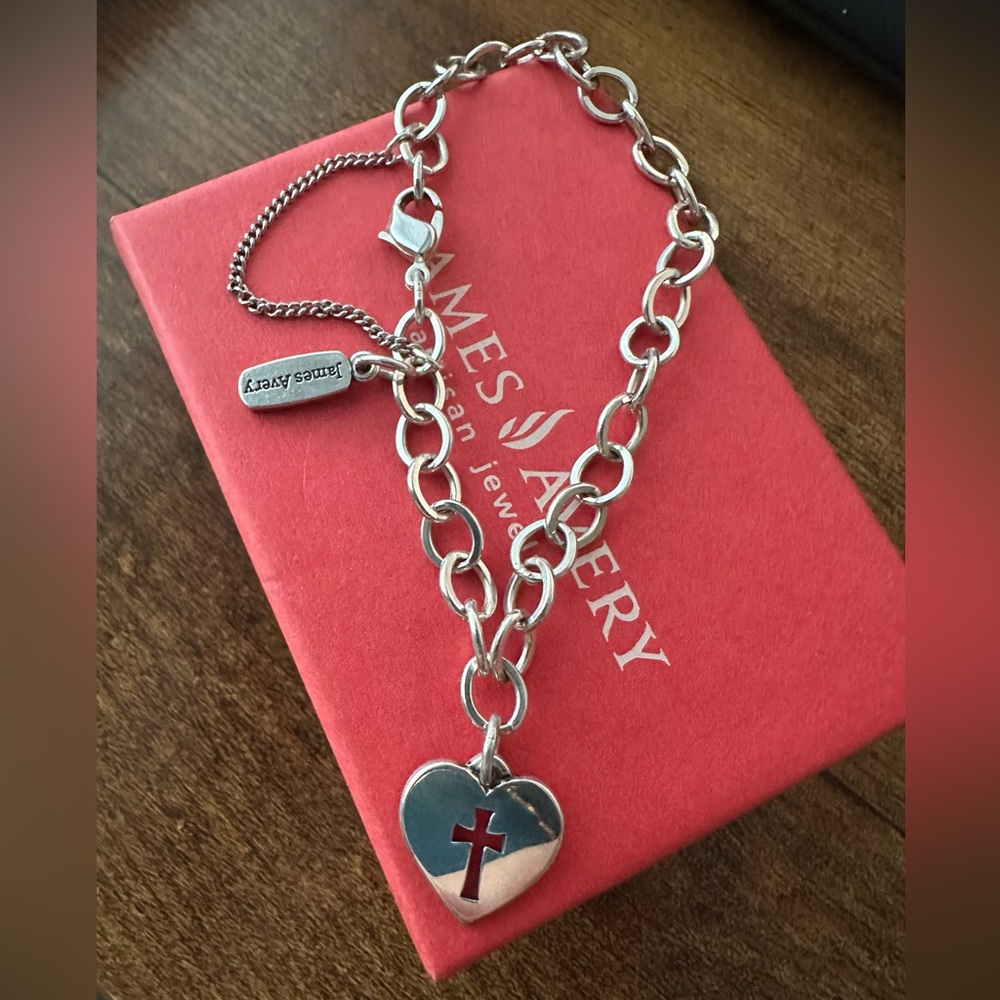 James Avery Charm Bracelet with Crosslet Heart Charm Forged Link Bracelet S